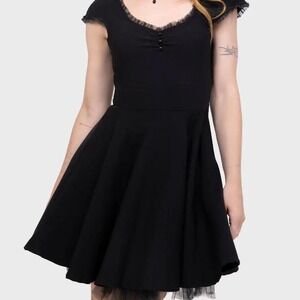 Killstar Aisling Party Dress Black Gothic Mesh Trim Skater Mini